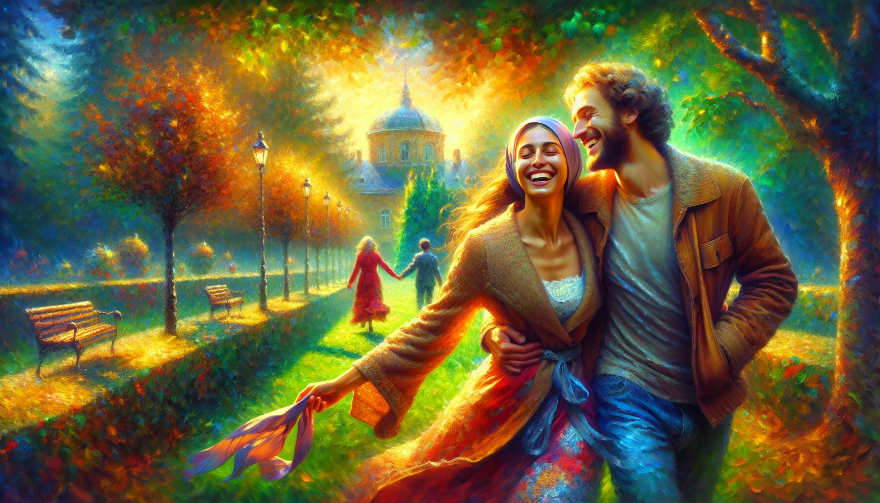 Couple franco-russe authentique se tenant la main dans un parc