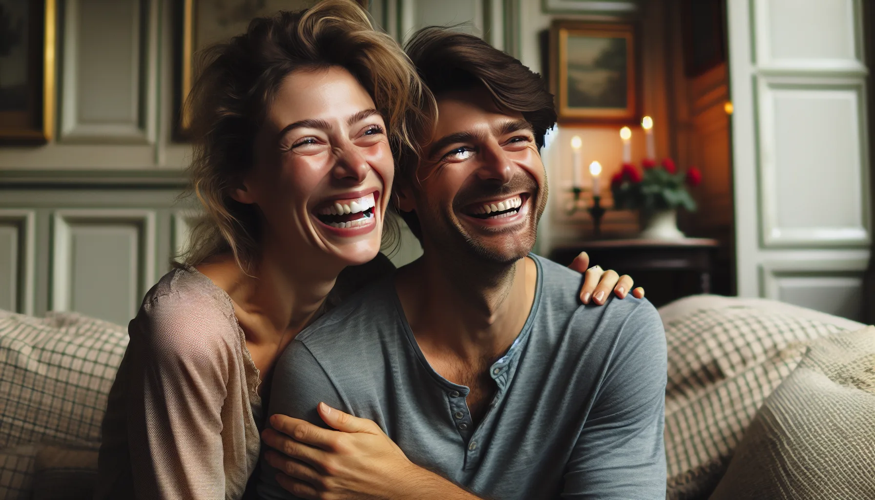 Couple franco-russe heureux demontrant une relation harmonieuse